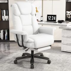 Ninecer High Back Executive Office Chair, Ergonomic PU Leather Office Chair, Heavy Duty Computer Desk Chair, Reclining Office Chair with Footrest 400lbs, White
