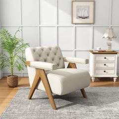 Ninecer Velvet Accent Chair, Single Sofa Chair with Thickened Cushion for Living Room Bedroom, Beige