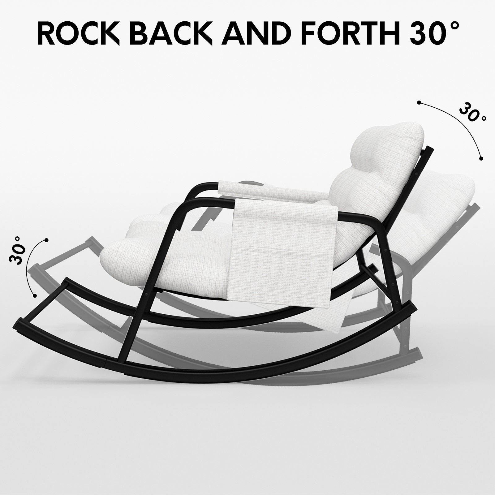 Ninecer Patio Rocking Chair Indoor, Comfy Rocker Chair for Living Room, 400lbs Steel patio Lounge Rocker Recliner Chair with Storage Bag for Adults, Beige - Image 3