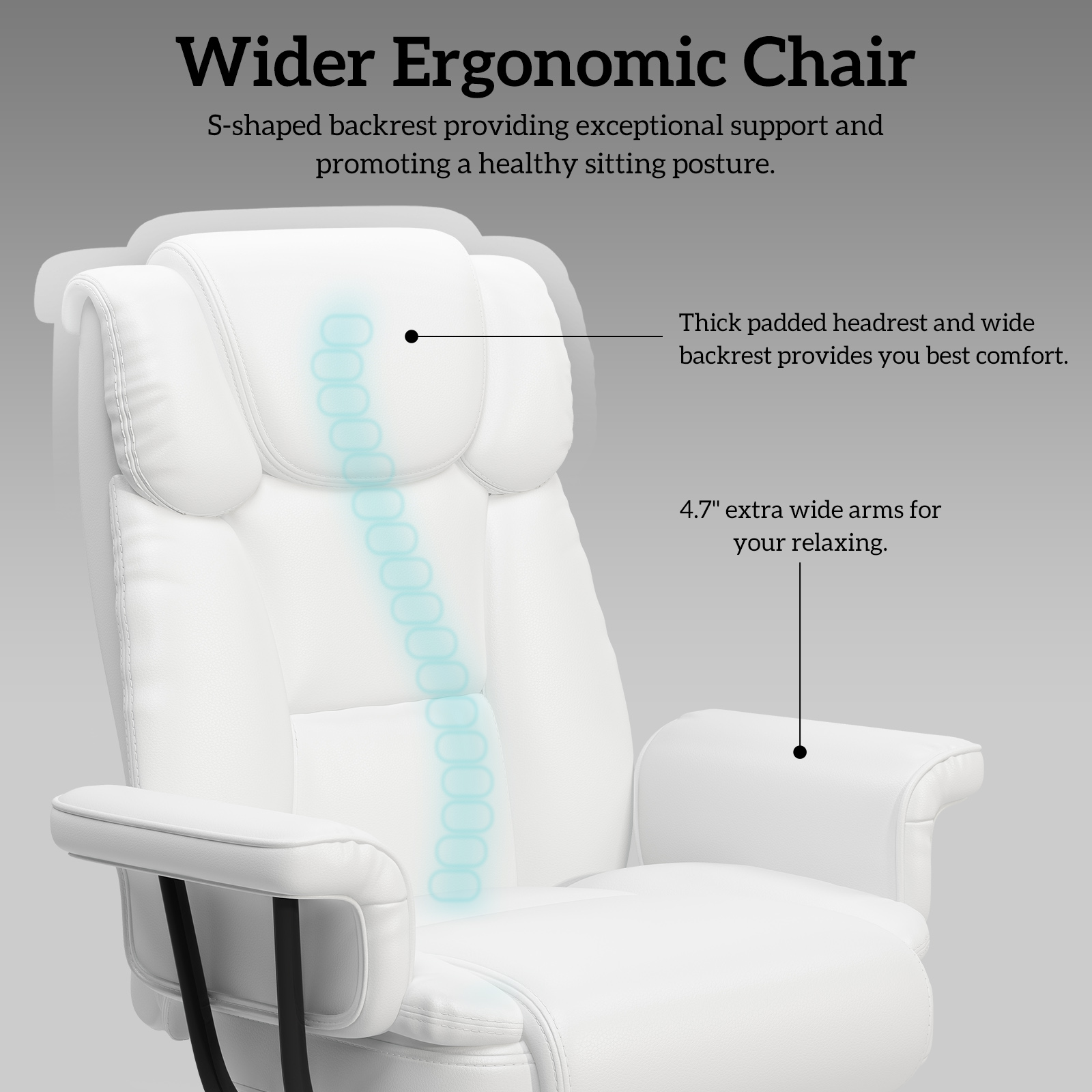 Ninecer High Back Executive Office Chair, Ergonomic PU Leather Office Chair, Heavy Duty Computer Desk Chair, Reclining Office Chair with Footrest 400lbs, White - Image 5