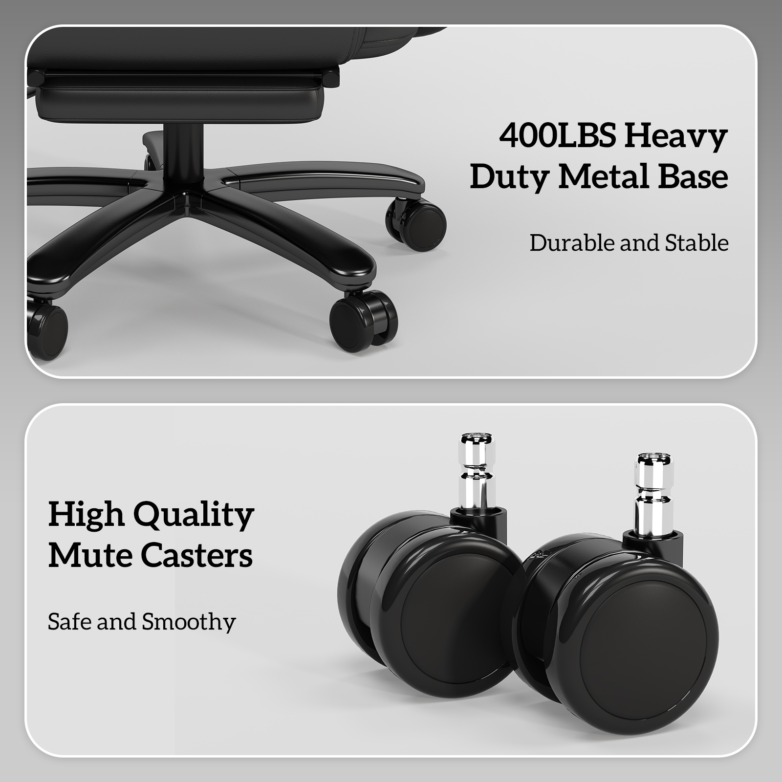 Ninecer High Back Executive Office Chair, Ergonomic PU Leather Office Chair, Heavy Duty Computer Desk Chair, Reclining Office Chair with Footrest 400lbs, Black - Image 7