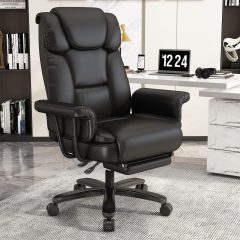 Ninecer High Back Executive Office Chair, Ergonomic PU Leather Office Chair, Heavy Duty Computer Desk Chair, Reclining Office Chair with Footrest 400lbs, Black