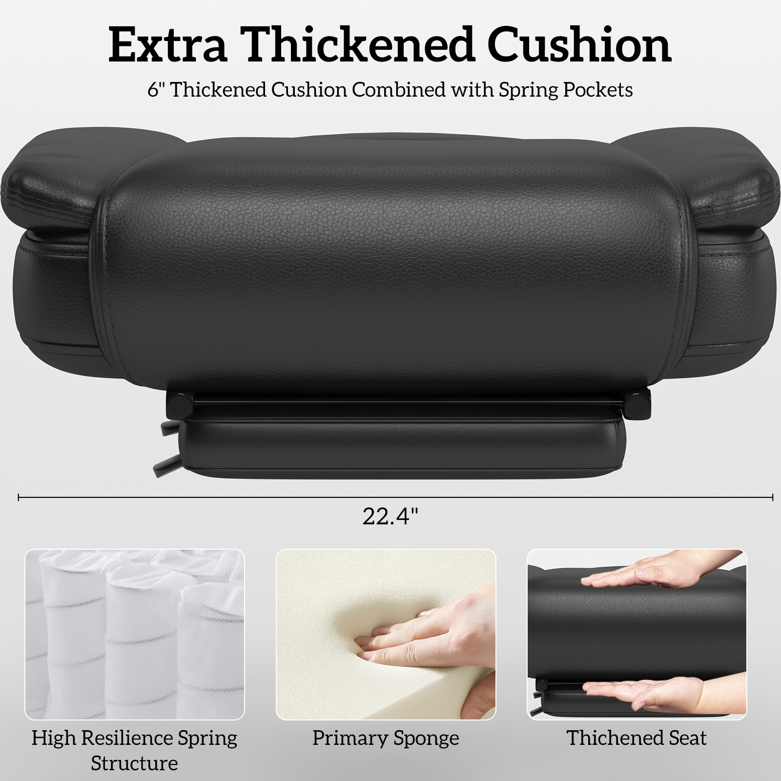 Ninecer High Back Executive Office Chair, Ergonomic PU Leather Office Chair, Heavy Duty Computer Desk Chair, Reclining Office Chair with Footrest 400lbs, Black - Image 4