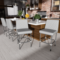 26 Inch Counter Height Bar Stools Set of 4,Industrial Low Back Leather Bar Stools For Home Kitchen Island,Square Seat Bar Chair with Metal Leg 350lbs, Grey