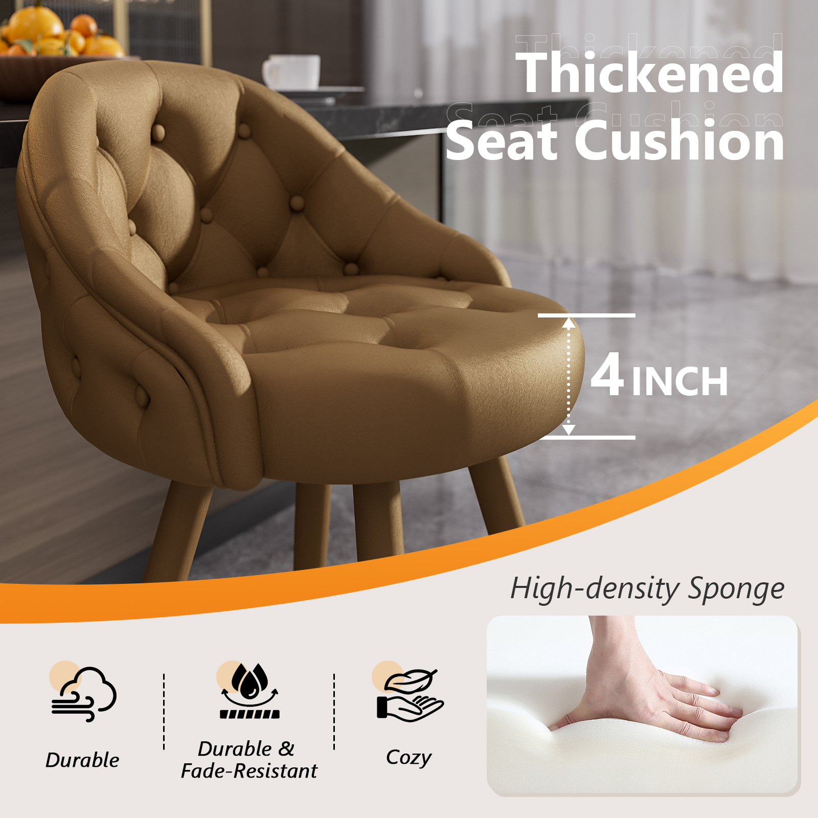 Ninecer Velvet Swivel Bar Stools Set of 4, 26" Counter Height Tufted Bar Chairs with Low Back, Round Upholstered Seat, Gold Legs, Footrest, 300lbs Capacity for Kitchen Island, Brown - Image 5