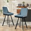 26" Counter Height Bar Stools Set of 2, Swivel Bar Chair Kitchen Chairs with Low Backs, PU Leather Fabric Square Seat Bar Chair with Black Metal Legs, Counter Bar Stools for Kitchen Island,Blue