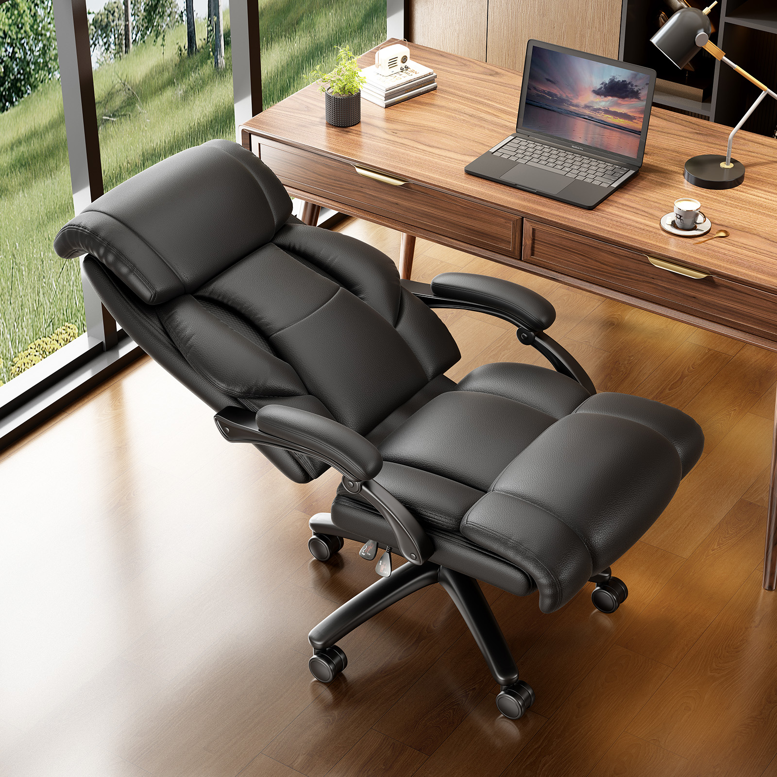 Ninecer Big and Tall Office Chair 400lbs, High Back Executive Reclining Desk Chairs, Leather Home Office Chair, Ergonomic Computer Comfy Chair, Swivel Task Chairs, Black - Image 7