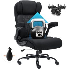 Ninecer Big and Tall Office Chair 500LBS, Heavy Duty Executive Desk Chair with High Back, Ergonomic Fabric Computer Chair with Flip-up Arms, Black