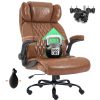 Ninecer Big and Tall Office Chair 500LBS, Heavy Duty Executive Desk Chair with High Back, Ergonomic Leather Computer Chair with Flip-up Arms, Brown