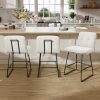 Ninecer Counter Height Bar Stools Set of 3, 26 Inch Upholstered Bar Stools with Low Back, Boucle Fabric Square Seat Bar Chairs with Metal Legs and Footrest, Bar Stools for Home Kitchen Bar, Beige