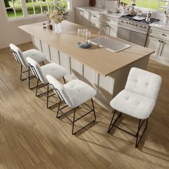 Ninecer Counter Height Bar Stools Set of 4, 26 Inch Upholstered Bar Stools with Low Back, Boucle Fabric Square Seat Bar Chairs with Metal Legs and Footrest, Bar Stools for Home Kitchen Bar, Beige