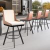 26" Counter Height Bar Stools Set of 4, Swivel Bar Chair Kitchen Chairs with Low Backs, PU Leather Fabric Square Seat Bar Chair with Black Metal Legs, Counter Bar Stools for Kitchen Island,Brown