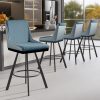 26" Counter Height Bar Stools Set of 4, Swivel Bar Chair Kitchen Chairs with Low Backs, PU Leather Fabric Square Seat Bar Chair with Black Metal Legs, Counter Bar Stools for Kitchen Island,Blue