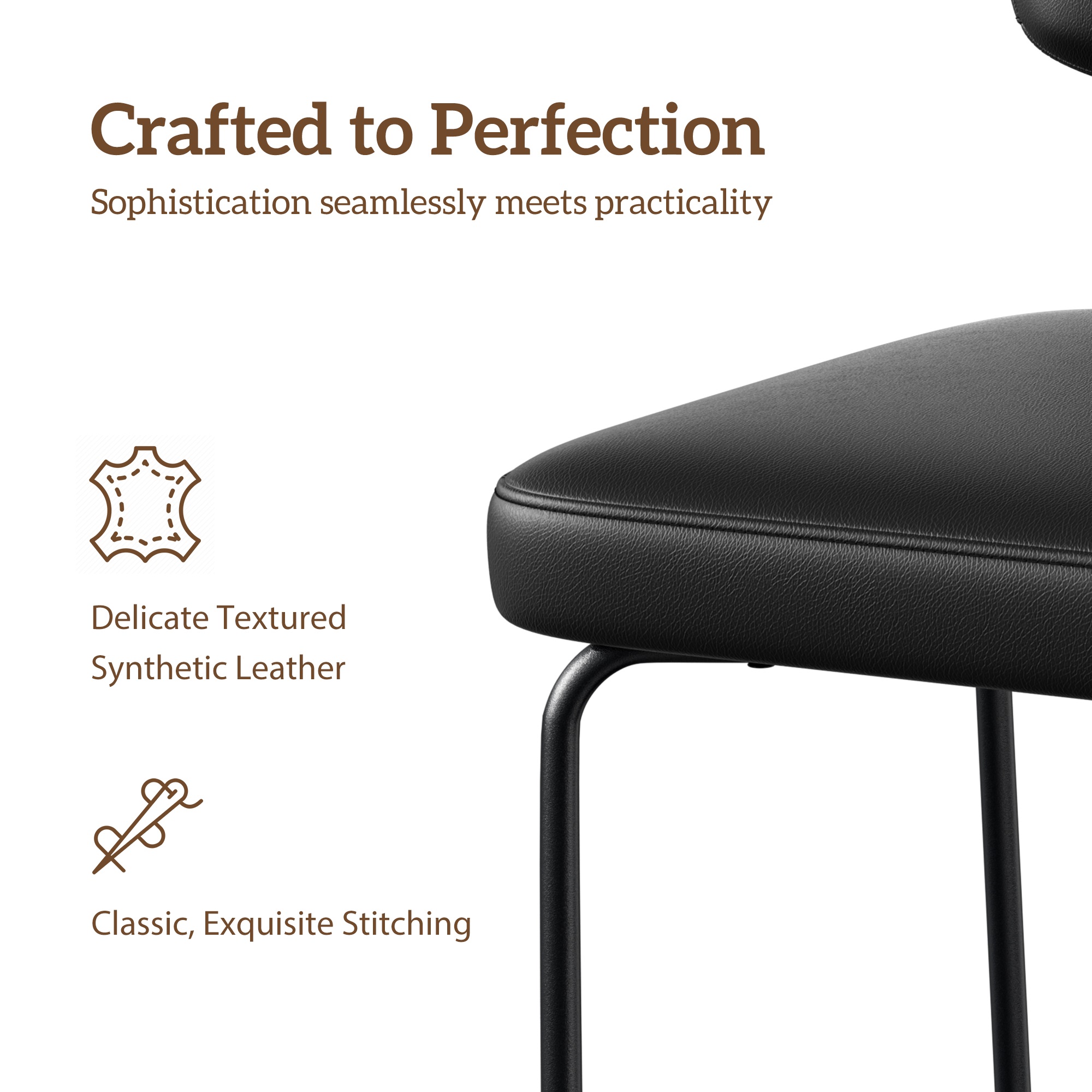Ninecer Counter Height Bar Stools Set of 2, 26 Inch Faux Leather Kitchen Island Chairs with Low Back and Metal Legs, Modern Bar Chairs with Footrest, Black - Image 4