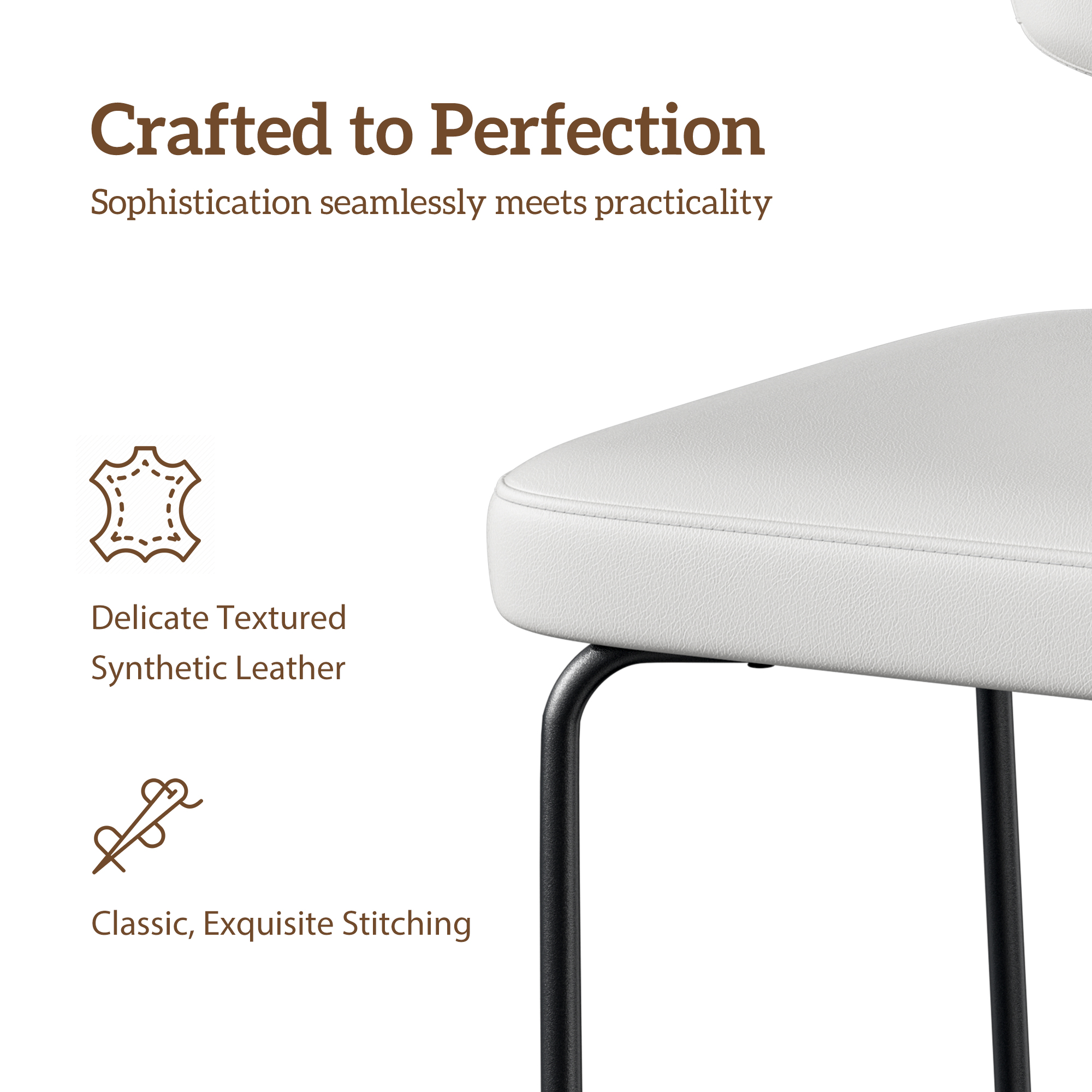 Ninecer Counter Height Bar Stools Set of 2, 26 Inch Faux Leather Kitchen Island Chairs with Low Back and Metal Legs, Modern Bar Chairs with Footrest, White - Image 5