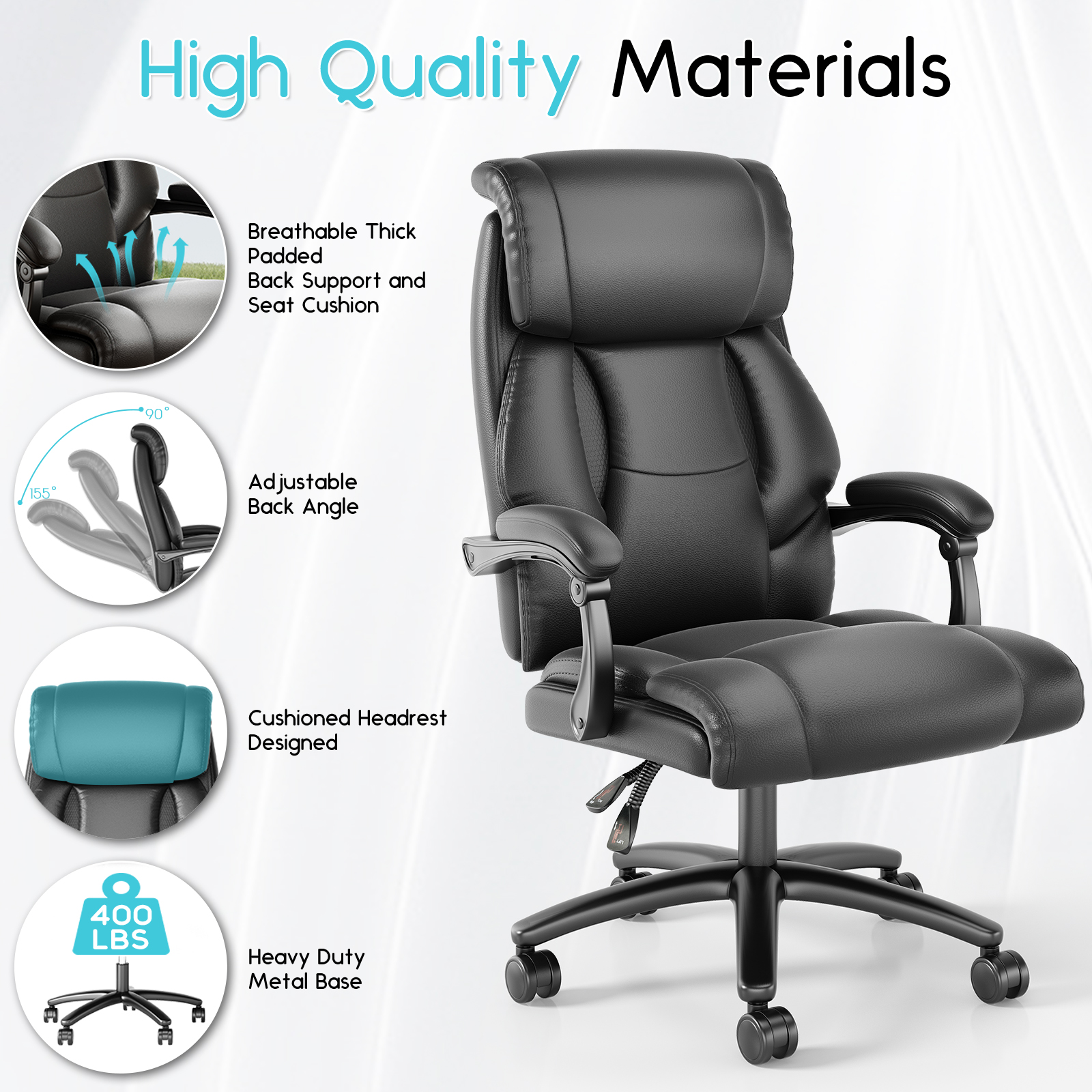 Ninecer Big and Tall Office Chair 400lbs, High Back Executive Reclining Desk Chairs, Leather Home Office Chair, Ergonomic Computer Comfy Chair, Swivel Task Chairs, Brown - Image 4