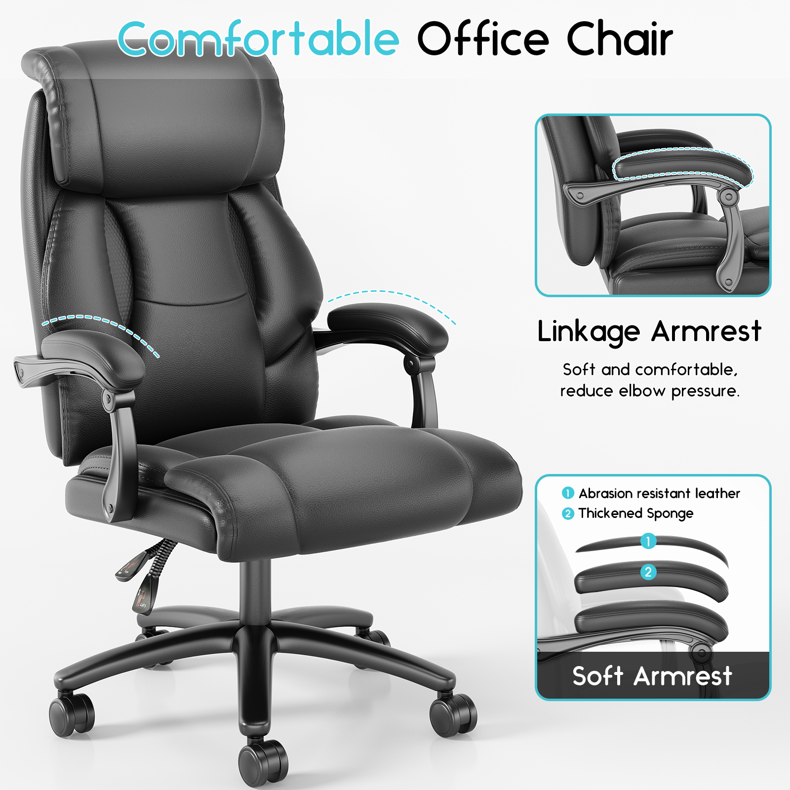 Ninecer Big and Tall Office Chair 400lbs, High Back Executive Reclining Desk Chairs, Leather Home Office Chair, Ergonomic Computer Comfy Chair, Swivel Task Chairs, Brown - Image 6