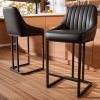 Ninecer Counter Height Bar Stools, Low Back PU Leather Upholstered Bucket Seat Bar Chairs with Metal Legs, Modern Kitchen Island Counter Chairs for Dining Room, Set of 2, 300lbs,Black