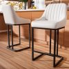 Ninecer 24" Counter Height Bar Stools Set of 2, Low Back PU Leather Upholstered Bucket Seat Bar Chairs with Metal Legs, Modern Kitchen Island Counter Chairs for Dining Room, 300LBS, White