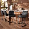 Ninecer Counter Height Bar Stools, Low Back PU Leather Upholstered Bucket Seat Bar Chairs with Metal Legs, Modern Kitchen Island Counter Chairs for Dining Room, Set of 4, 300lbs,Black