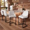 Ninecer Counter Height Bar Stools, Low Back PU Leather Upholstered Bucket Seat Bar Chairs with Metal Legs, Modern Kitchen Island Counter Chairs for Dining Room, Set of 4, 300lbs,White