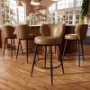 Ninecer 26" Counter Height Bar Stools Set of 4, 360° Swivel PU Leather Bar Chairs with Low Back, Upholstered Round Seat & Metal Legs, Modern Kitchen Island Counter Chairs 300LBS, Brown