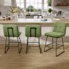 Ninecer Counter Height Bar Stools Set of 3, 26 Inch Upholstered Bar Stools with Low Back, Boucle Fabric Square Seat Bar Chairs with Metal Legs and Footrest, Bar Stools for Home Kitchen Bar, Green