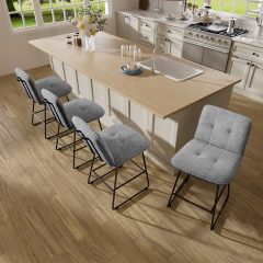 Ninecer Counter Height Bar Stools Set of 4, 26 Inch Upholstered Bar Stools with Low Back, Boucle Fabric Square Seat Bar Chairs with Metal Legs and Footrest, Bar Stools for Home Kitchen Bar, Grey