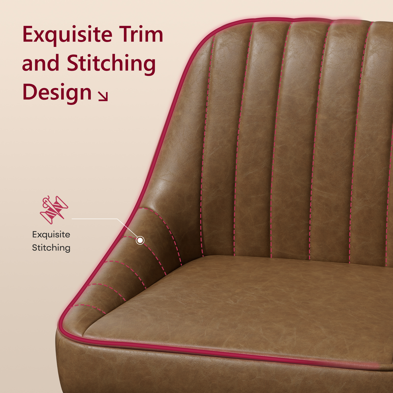 Ninecer Counter Height Bar Stools, Low Back PU Leather Upholstered Bucket Seat Bar Chairs with Metal Legs, Modern Kitchen Island Counter Chairs for Dining Room, Set of 2, 300lbs,Brown - Image 5