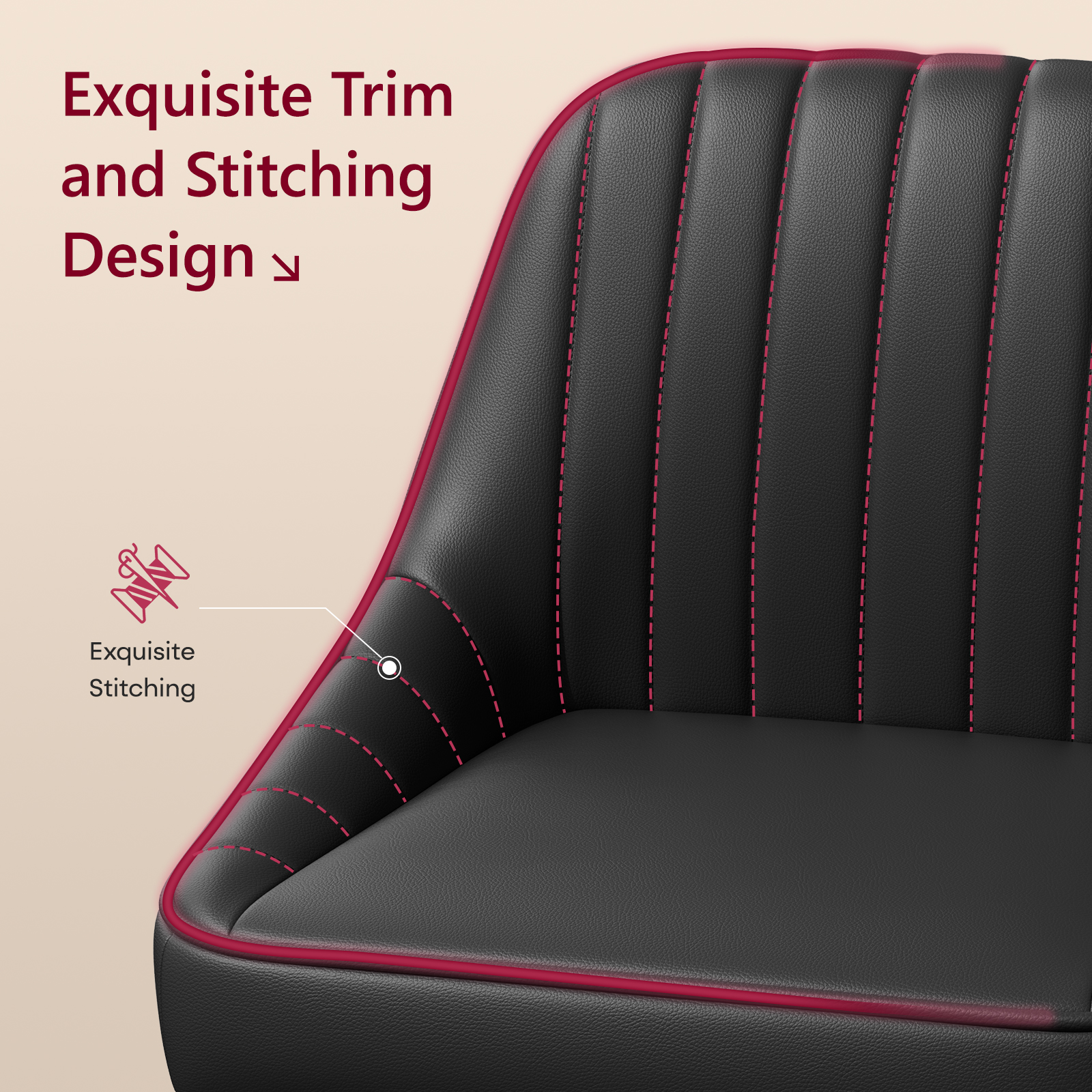 Ninecer Counter Height Bar Stools, Low Back PU Leather Upholstered Bucket Seat Bar Chairs with Metal Legs, Modern Kitchen Island Counter Chairs for Dining Room, Set of 2, 300lbs,Black - Image 6