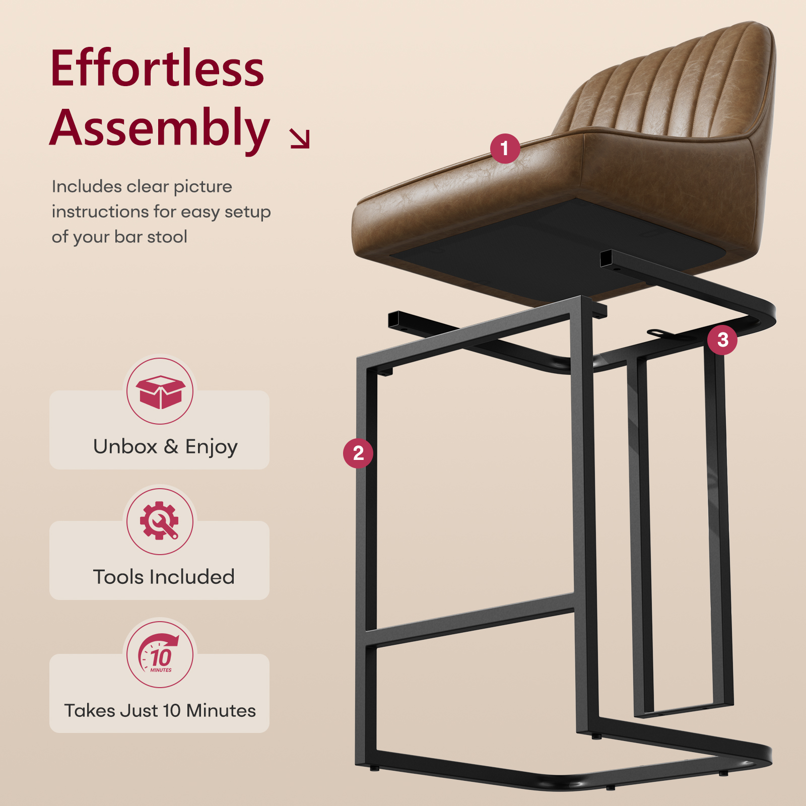 Ninecer Counter Height Bar Stools, Low Back PU Leather Upholstered Bucket Seat Bar Chairs with Metal Legs, Modern Kitchen Island Counter Chairs for Dining Room, Set of 2, 300lbs,Brown - Image 4