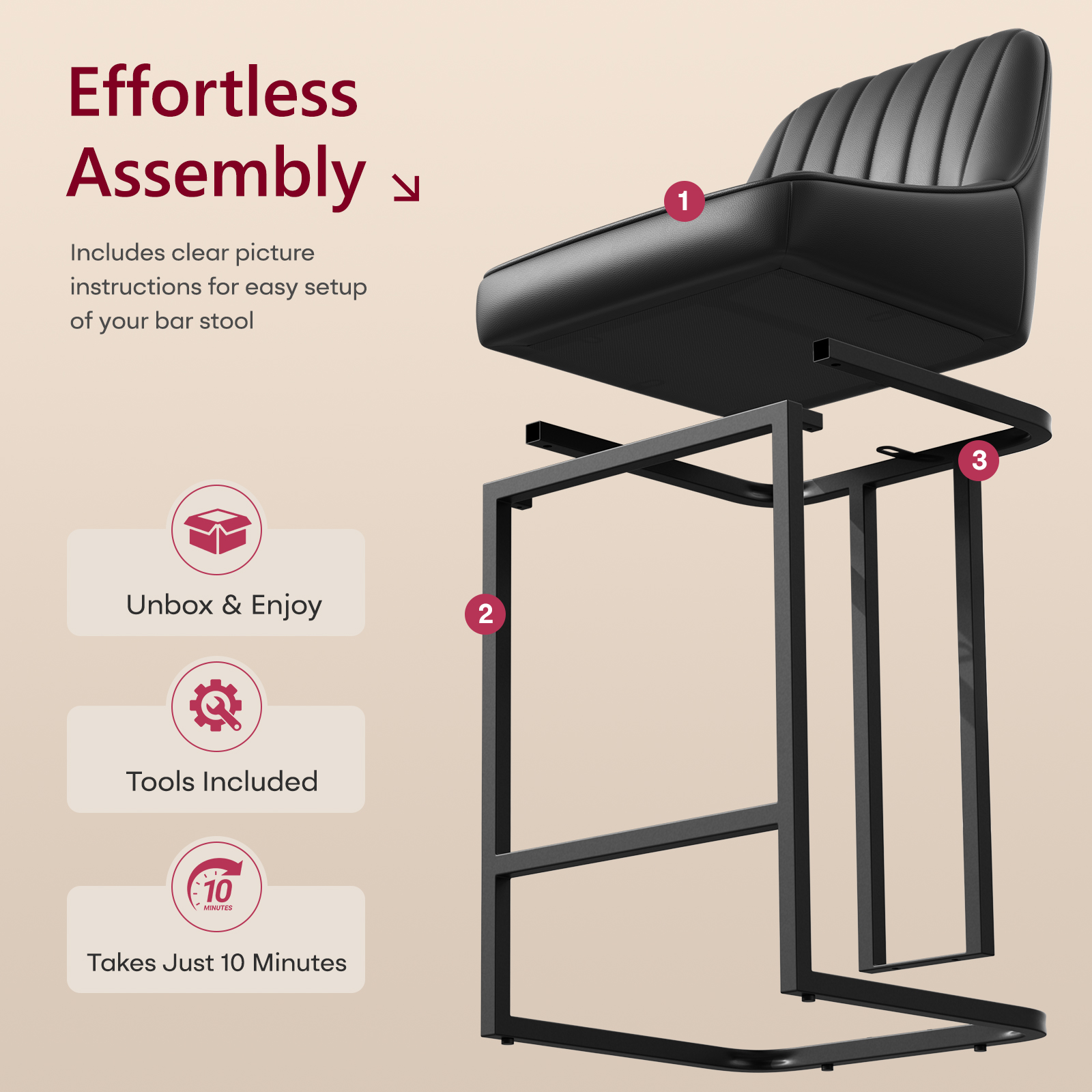 Ninecer Counter Height Bar Stools, Low Back PU Leather Upholstered Bucket Seat Bar Chairs with Metal Legs, Modern Kitchen Island Counter Chairs for Dining Room, Set of 2, 300lbs,Black - Image 5