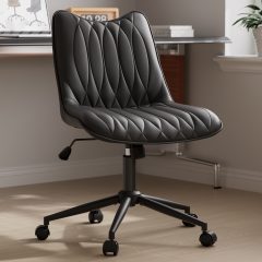 Ninecer Armless PU Leather Office Chair with Adjustable Height, Ergonomic Swivel Desk Task Chair with Tilt Function, Modern Computer Chair on Wheels for Home Office, Black