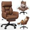 Ninecer 500 lbs Big and Tall Office Chair Extra Wide, Executive Office Chair with Folding Arms and Footrest, Heavy-duty Desk Chair for Adults in Home and Office, Brown