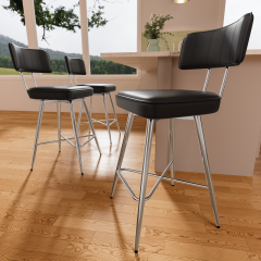 Ninecer Swivel Counter Height Bar Stools Set of 3, 26 inch Leather Kitchen Swivel Counter Stools with Backs, Metal Legs and Footrest, Bar Chairs for Kitchen Island，Black