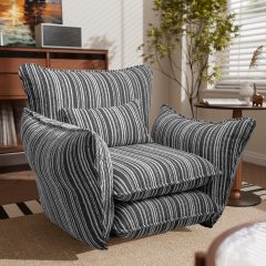 Ninecer Modern Accent Chair for Living Room, Single Sofa Chair Double Cushions, Comfy Upholstered Lounge Chair with Striped Fabric & Lumbar Pillow, 350 lbs Capacity, Grey Stripe