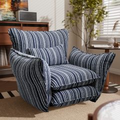 Ninecer Modern Accent Chair for Living Room, Single Sofa Chair Double Cushions, Comfy Upholstered Lounge Chair with Striped Fabric & Lumbar Pillow, 350 lbs Capacity, Blue Stripe