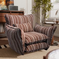 Ninecer Modern Accent Chair for Living Room, Single Sofa Chair Double Cushions, Comfy Upholstered Lounge Chair with Striped Fabric & Lumbar Pillow, 350 lbs Capacity, Brown Stripe