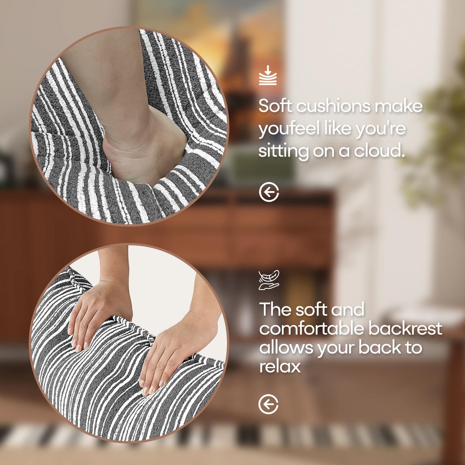 Ninecer Modern Accent Chair for Living Room, Single Sofa Chair Double Cushions, Comfy Upholstered Lounge Chair with Striped Fabric & Lumbar Pillow, 350 lbs Capacity, Grey Stripe - Image 6