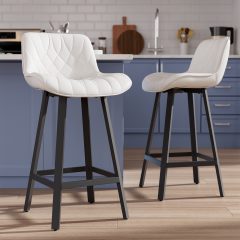 Ninecer 26" Counter Height Bar Stools, PU Leather Upholstered Bar Chairs with Low Back & Metal Legs, Modern Kitchen Island Counter Chairs for Dining Room, Set of 2, 400LBS, White