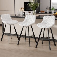 Ninecer 26 Inch Counter Height Bar Stools Set of 3, Faux Leather Bar Chairs with Low Back and Footrest, Upholstered Kitchen Island Barstools for Home Dining, White