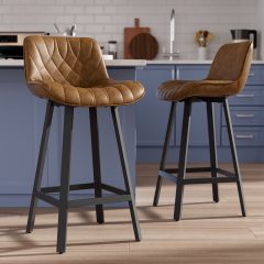 Ninecer 26" Counter Height Bar Stools, PU Leather Upholstered Bar Chairs with Low Back & Metal Legs, Modern Kitchen Island Counter Chairs for Dining Room, Set of 2, 400LBS, Brown