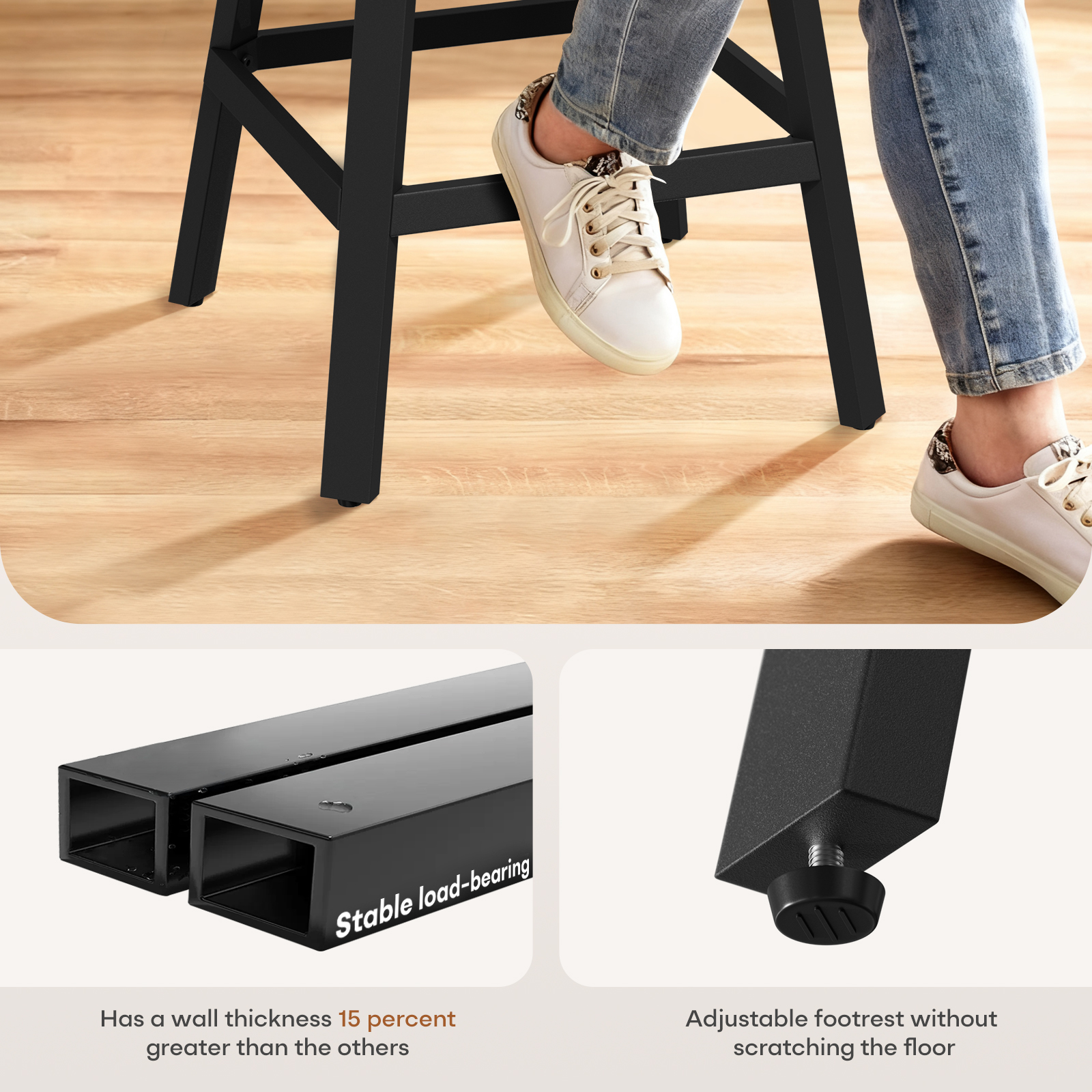 Ninecer 26" Counter Height Bar Stools, PU Leather Upholstered Bar Chairs with Low Back & Metal Legs, Modern Kitchen Island Counter Chairs for Dining Room, Set of 2, 400LBS, White - Image 7