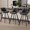 Ninecer 26 Inch Counter Height Bar Stools Set of 3, Faux Leather Bar Chairs with Low Back and Footrest, Upholstered Kitchen Island Barstools for Home Dining, Black