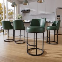 Ninecer 26" Counter Height Bar Stools Set of 4, 360 Swivel Upholstered Bar Chairs with Mid Back, Round Seat, Metal Base, Kitchen Island Counter Stools, Green