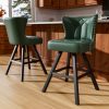 Ninecer 25" Counter Height Bar Stools Set of 2, 360° Swivel Bar Chair with Low-Back Round Seat, Upholstered Faux Leather Kitchen Chairs with Footrest, Counter Stools for Kitchen Island , Green