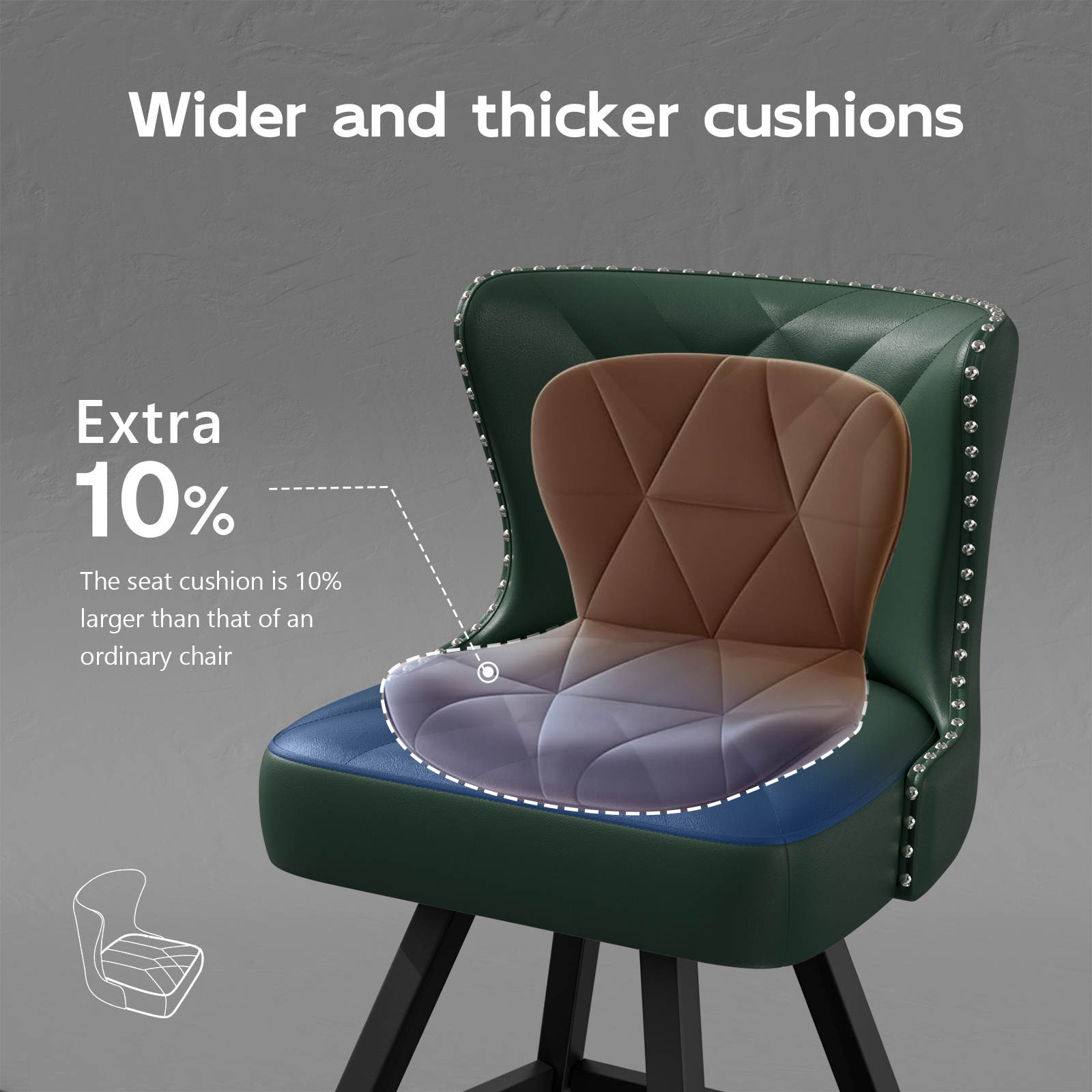 Ninecer 25" Counter Height Bar Stools Set of 2, 360° Swivel Bar Chair with Low-Back Round Seat, Upholstered Faux Leather Kitchen Chairs with Footrest, Counter Stools for Kitchen Island , Green - Image 8