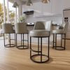 Ninecer 26" Counter Height Bar Stools Set of 4, 360 Swivel Upholstered Bar Chairs with Mid Back, Round Seat, Metal Base, Kitchen Island Counter Stools, Grey