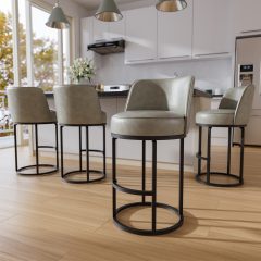 Ninecer 26" Counter Height Bar Stools Set of 4, 360 Swivel Upholstered Bar Chairs with Mid Back, Round Seat, Metal Base, Kitchen Island Counter Stools, Grey
