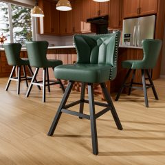 Ninecer 25" Counter Height Bar Stools Set of 4, 360° Swivel Bar Chair with Low-Back Round Seat, Upholstered Faux Leather Kitchen Chairs with Footrest, Counter Stools for Kitchen Island , Green